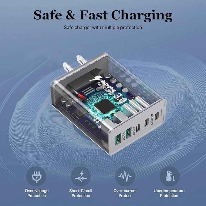 2-Pack 50W 5-Port USB C Charger Block - Fast Charging 3 USB C + 2 QC Wall Plugs for iPhone 12/13/14/15/16, Samsung S24/S23