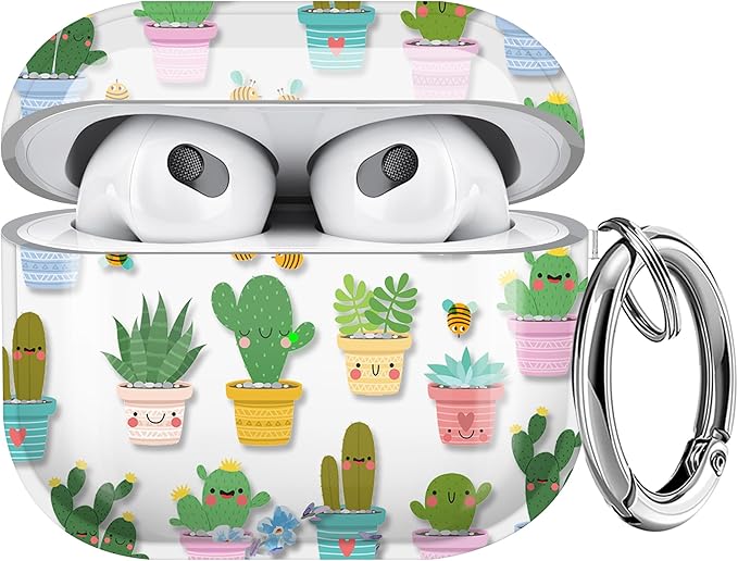 Maxjoy for AirPods 3 Case, Clear AirPod 3rd Generation Case for Women Girly Cute Soft Protective AirPods 3 Cover with Keychain for AirPod 3rd Generation Charging Cover 2021, Cactus