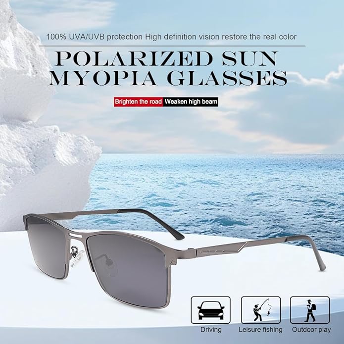 Polarized Nearsighted Sunglasses Tinted Gray Men Women Myopia Distance Glasses UV Protection Shortsighted Eyeglasses