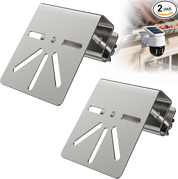 Camera Gutter Mount for Security Camera,Outdoor Stainless Steel Gutter Camera Mount with Rust-Proof Screws for Eufy Security SoloCam S340, PTZ DomeCameras,No Drill Portable Design, 2PCS