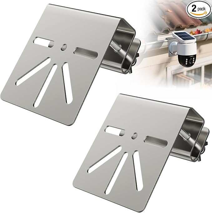 Camera Gutter Mount for Security Camera,Outdoor Stainless Steel Gutter Camera Mount with Rust-Proof Screws for Eufy Security SoloCam S340, PTZ DomeCameras,No Drill Portable Design, 2PCS