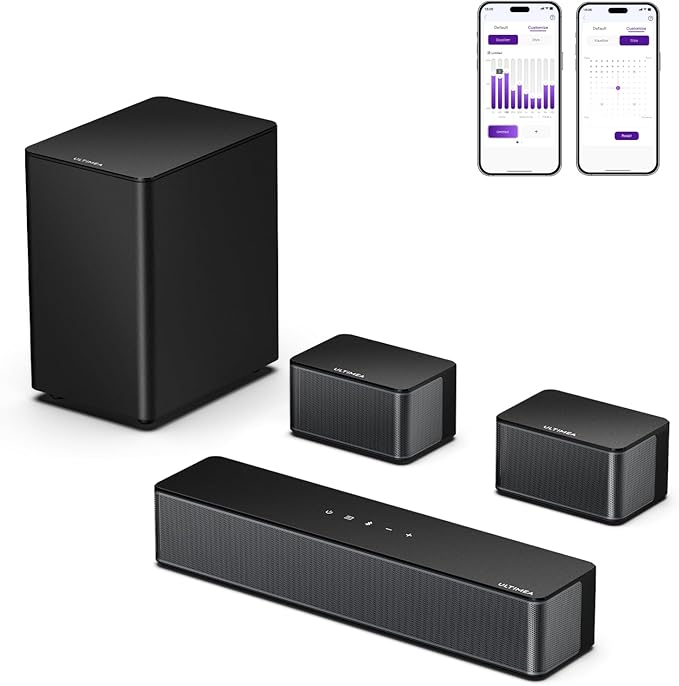 ULTIMEA 5.1 Surround Soundbar for Smart TVs, 320W Peak Power, Adjustable Subwoofer & Rear Speakers, Virtual Home Theater Experience, APP Control, Poseidon D50 (2025 Model)