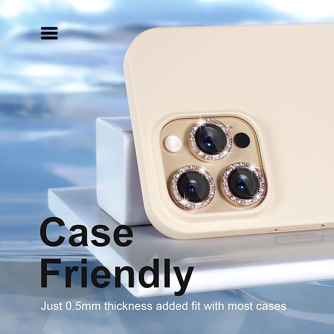 Misea [3+1] for iPhone 14 Pro/iPhone 14 Pro Max Camera Lens Protector Bling, 9H Tempered Glass Camera Cover Screen Protector Metal Individual Ring Protector Decoration Accessories, Gold Glitter