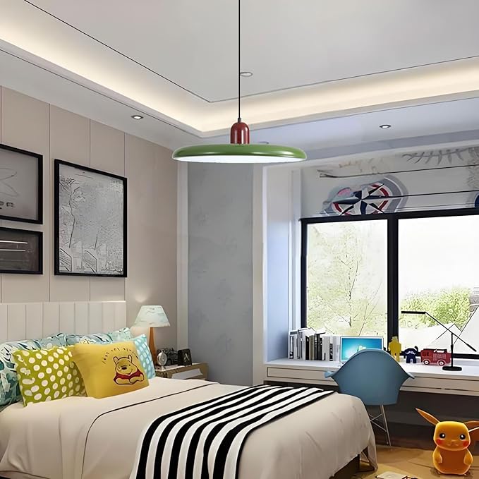 LED Pendant Light 40 cm Modern 36 W with Colour Temperature Dimmable Ceiling Lamp 3000K/4500K/6000K Metal and Acrylic for Dining Room Kitchen Living Room (Red + Green)