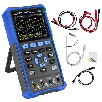 OWON Handheld Oscilloscope, Digital Multi Functional Oscilloscope Multimeters,20000 Counts Portable 3 in 1 Universal Test Instrument, with 3.5 inch LCD Screen Display 2CH 25Mhz Bandwidth HDS25S