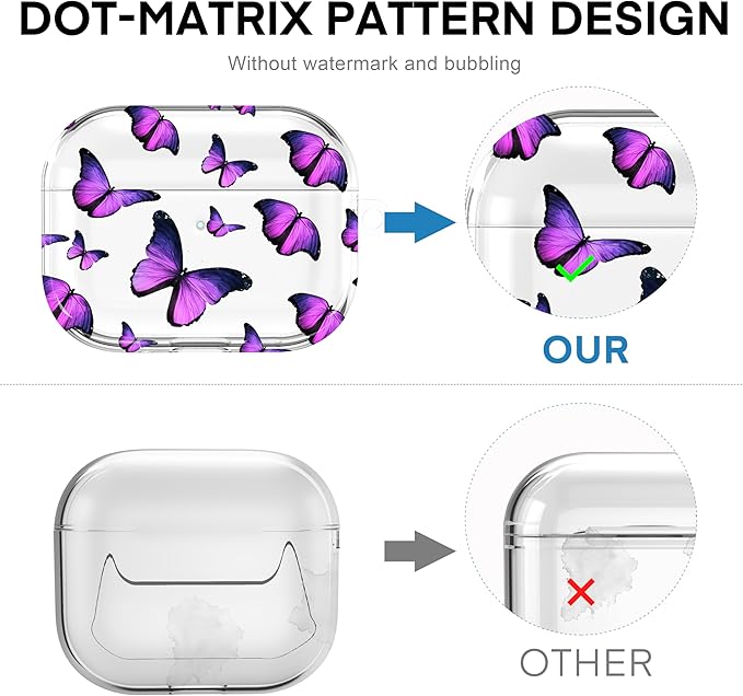Maxjoy for AirPods Pro 3rd Generation Case, Clear AirPods Pro 3 Case for Women Girly Cute Soft AirPod Pro 3 Cover with Keychain Strap for AirPod Pro 3rd Gen Cover 2025, Purple Butterfly