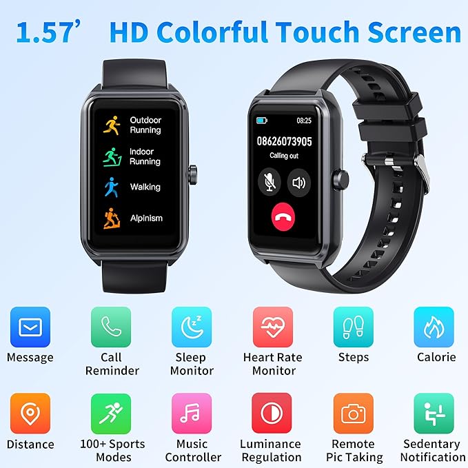 Smart Watch for Men Women (Answer/Make Calls), 1.57" HD, Heart Rate & SpO2 & Sleep Monitor, 100+ Sports Modes, IP68 Waterproof, Smartwatch Fitness Activity Tracker for Android, for iOS