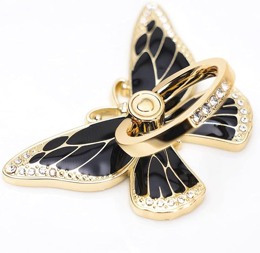 Butterfly Cell Phone Ring Grip Holder, 360 Degrees Rotation, Metal Finger Kickstand Compatible with iPhone, Samsung Galaxy, LG Google Pixel, Android Phone