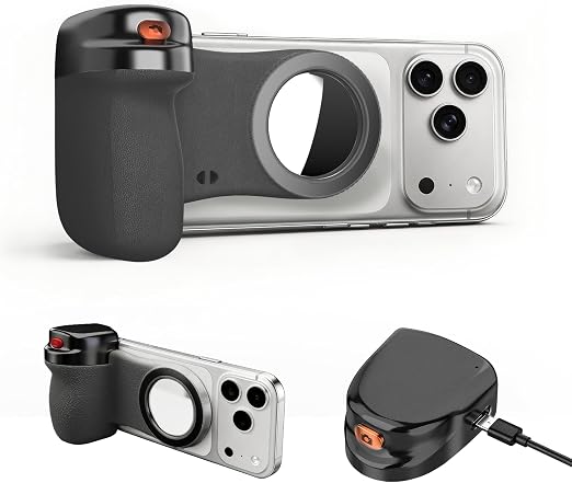 Magnetic Phone Camera Grip, Wireless Shutter Remote for Phone Keychain Hook