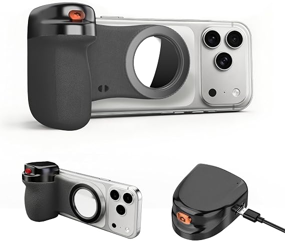 Magnetic Phone Camera Grip, Wireless Shutter Remote for Phone Keychain Hook