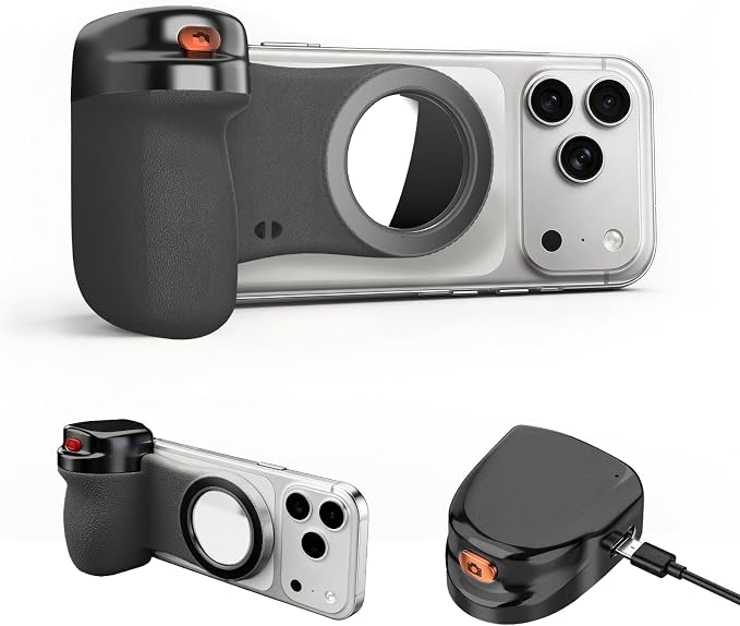Magnetic Phone Camera Grip, Wireless Shutter Remote for Phone Keychain Hook