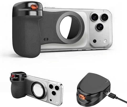 Magnetic Phone Camera Grip, Wireless Shutter Remote for Phone Keychain Hook