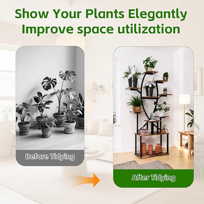 53" Plant Stand Indoor with Grow Lights, 10-Tier Space-Saving Corner Plant Shelf for Small Apartments, Lighted Indoor Plant Growing Display Rack for Living Room, Balcony & Bedroom