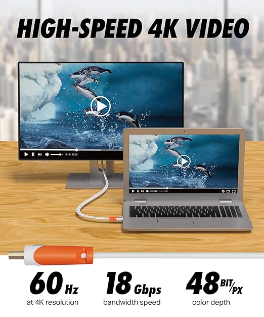 Ultra Clarity Cables Flat HDMI Cable 1.5 ft - 2 Pack - High Speed HDMI Cord - Supports, 4K Video at 60 Hz, 3D, 2160p - HDMI Latest Standard - HDCP 2.2 Compliant, CL3 Rated - 1.5 Feet