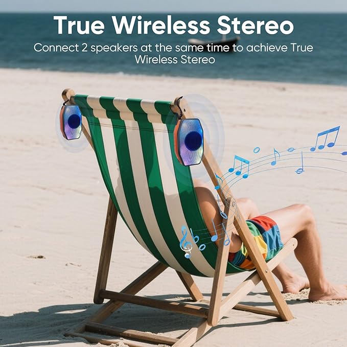 Bluetooth Speaker, Compact & Portable Speaker for Hiking, Support TF Card/USB, TWS Connection, HD Stereo Sound, Camping, and Beach (Black)