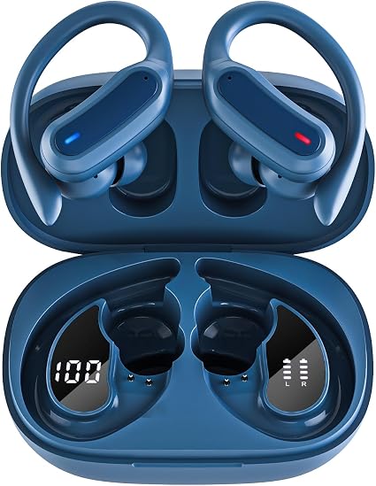 TRAUSI Wireless Earbuds Bluetooth Headphones, 54H Playtime Stereo Over Ear Buds with ENC Noise Cancelling, LED Power Display, IPX7 Waterproof Sport Earphones wih Earhooks for Running/Workouts (Blue) - Image 4