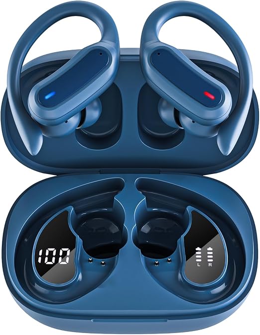 TRAUSI Wireless Earbuds Bluetooth Headphones, 54H Playtime Stereo Over Ear Buds with ENC Noise Cancelling, LED Power Display, IPX7 Waterproof Sport Earphones wih Earhooks for Running/Workouts (Blue) - Image 6