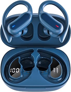 TRAUSI Wireless Earbuds Bluetooth Headphones, 54H Playtime Stereo Over Ear Buds with ENC Noise Cancelling, LED Power Display, IPX7 Waterproof Sport Earphones wih Earhooks for Running/Workouts (Blue) - Image 2