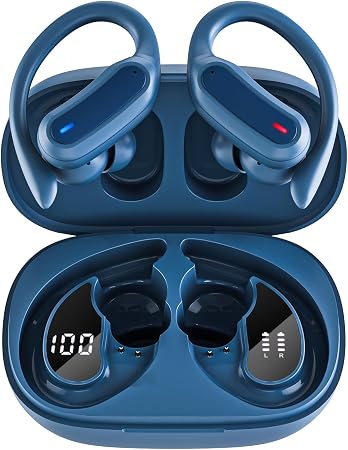 TRAUSI Wireless Earbuds Bluetooth Headphones, 54H Playtime Stereo Over Ear Buds with ENC Noise Cancelling, LED Power Display, IPX7 Waterproof Sport Earphones wih Earhooks for Running/Workouts (Blue) - Image 3