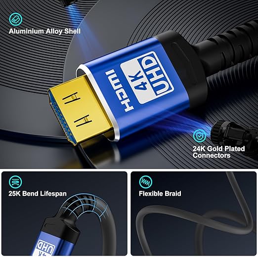 18Gbps hdmi Cable 10 ft with Gripping Connectors,4k Ultra high Speed Ethernet 2.0 Flexible Cord Support 4K@60Hz 4:4:4 HDR,HDCP2.2,ARC,3D and CEC for HDTV/PS4/3/Xbox/Monitor/Projector ect