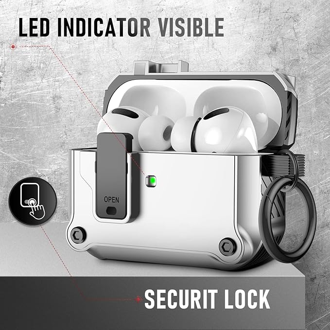 Maxjoy for Airpods Pro 3 Generation Case(2025), Secure Lock Clip Full Body Shockproof Hard Shell Protective Apple for Airpods Pro 3 Case Cover with Keychain Cleaner Kit for Men Women, White