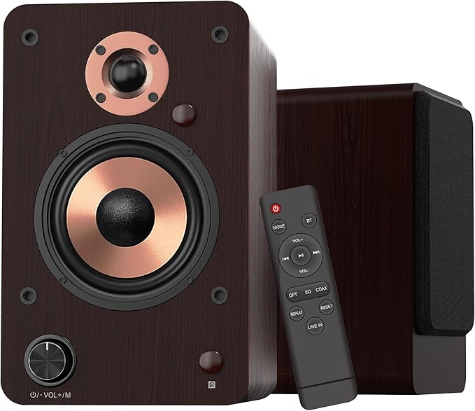 LONPOO 100W HiFi Active Bookshelf Speakers with Bluetooth, 4'' Aluminum Woofer, 12MM Wooden Cabinet, DSP-Tech, Optical/RCA/USB/AUX for TV PC Turntable (LP-42M)