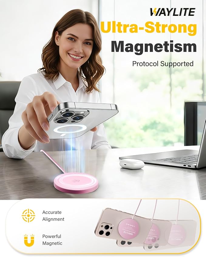 25W Qi2.2 Magnetic Wireless Charger, Fast Charging Pad for iPhone 17/16/15/14/13/12 Series & AirPods, Strong Magnet, Thin & Portable for Travel Home Office (Pink, 2Pack)