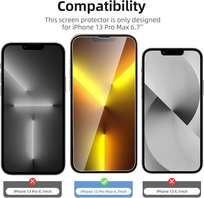 NEW'C 3x for iPhone 13 Pro Max Screen Protector (6.7 inches)+ 3x Camera Lens Protector, Sensor Protection + Dust Plug - Case Friendly Tempered Glass Film, Ultra Resistant