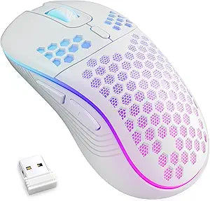 MELOGAGA Wireless Gaming Mouse RGB Rechargeable Lightweight Honeycomb White