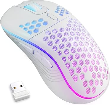 MELOGAGA Wireless Gaming Mouse RGB Rechargeable Lightweight Honeycomb White
