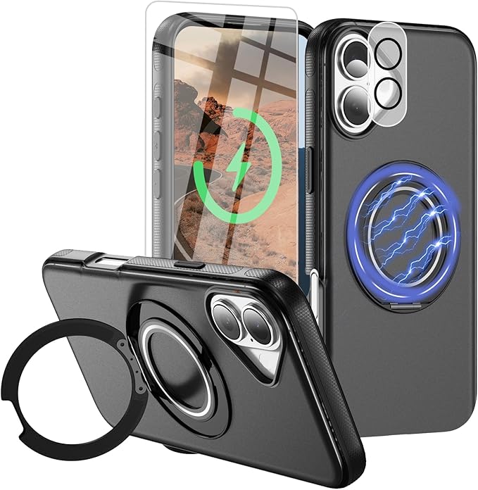 for iPhone 17 Case [Compatible with Magsafe] [15 FT Military Grade Drop Protection] with Screen Protector & Lens Protector,Shockproof Kickstand Phone Case for iPhone 17 (Black)