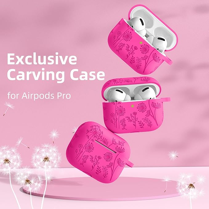 Lerobo Flower Engraved Cover for Airpods Pro 2 Case, Cute Soft Silicone Skin Full Protective Cover Compatible with Apple Airpods Pro 2nd Generation/1st Generation Case with Keychain