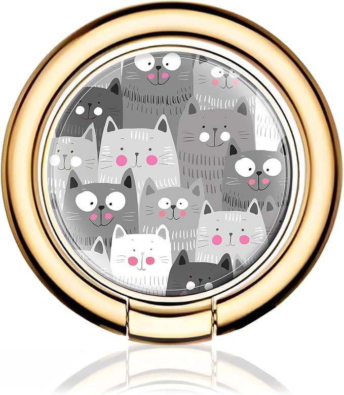Cell Phone Ring Holder, Cute Metal Phone Grip Stand Finger Ring Kickstand, Flexible 360°Rotation Phone Tablet Case Accessories Compatible with Most Phones Grey Cute Cats