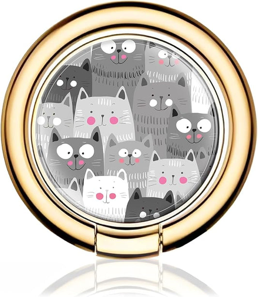 Cell Phone Ring Holder, Cute Metal Phone Grip Stand Finger Ring Kickstand, Flexible 360°Rotation Phone Tablet Case Accessories Compatible with Most Phones Grey Cute Cats