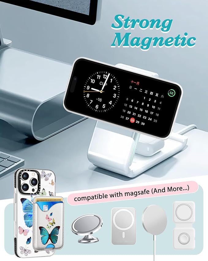 Toycamp for iPhone 16 Pro Max Case - Compatible with Magsafe Credit Card Holder Wallet Magnetic Cute Women Teen Girls Kawaii Girly Unique Butterfly Design Phone Cover for Apple 16 Promax 6.7"