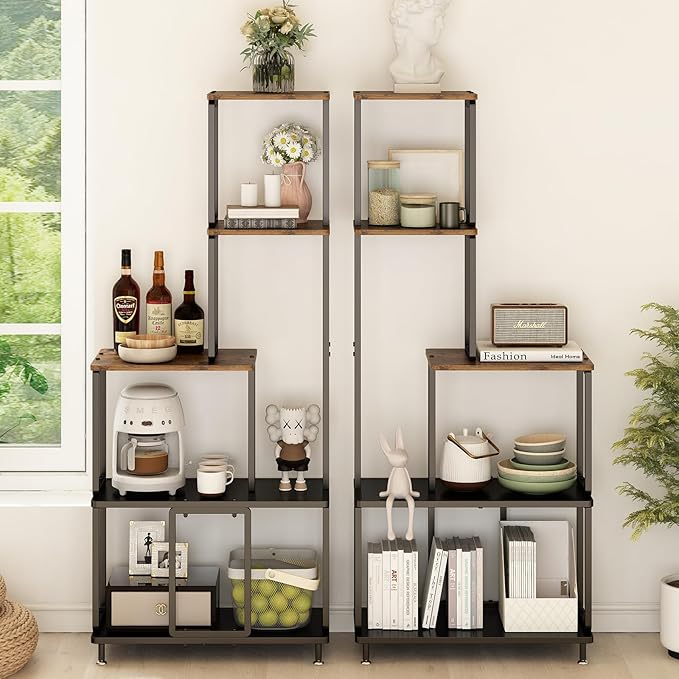 GILLAS 5 Tier Corner Shelf Stand, Freestanding Corner Shelf Corner Bookshelf, Corner Table with Shelf, Tall Storage Organizer Rack for Living Room, Bedroom, Office. Small Space