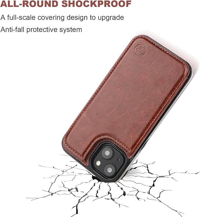 ONETOP Compatible with Magsafe for iPhone 13 Wallet Case with Card Holder, PU Leather Kickstand RFID Blocking Case, Double Magnetic Clasp and Durable Shockproof Cover 6.1 Inch (Brown)
