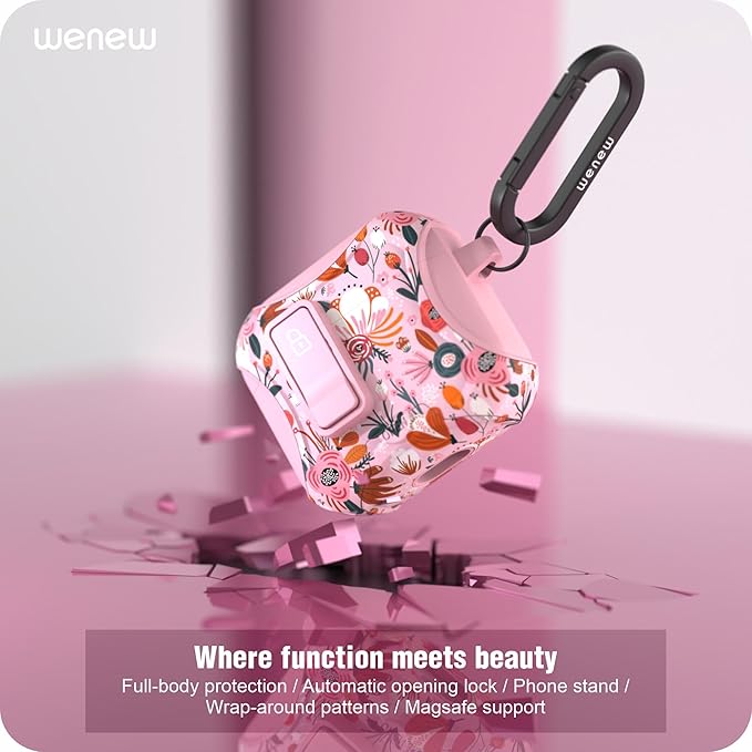 wenew Compatible with AirPods 4th Generation Case Cover with Phone Stand, Cleaner, Clip, Compatible with Magsafe Charger, One-Click Pop Open Lock iPod 4th Case (Pink 1, AirPods 4th)