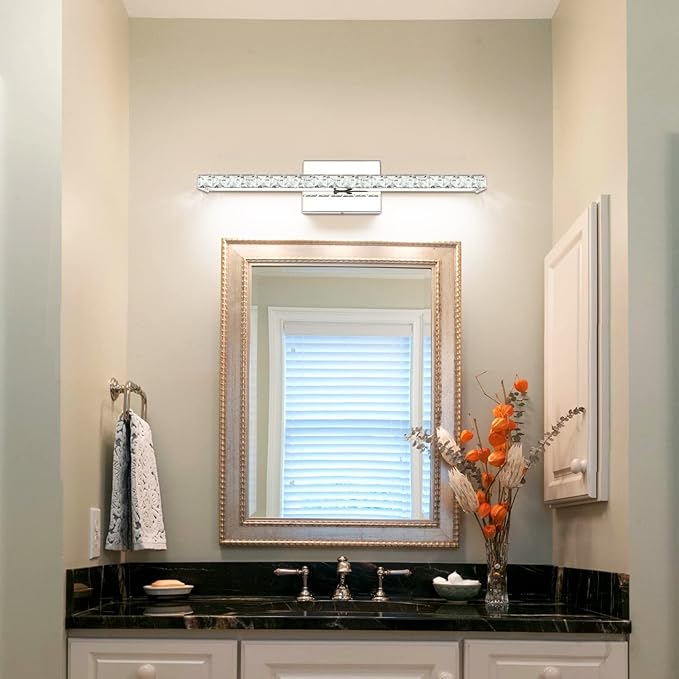 SOLFART LED Vanity Lights Over Mirror25.4 inch 24W Dimmable Crystal Vanity Lights for Bathroom Light Fixtures