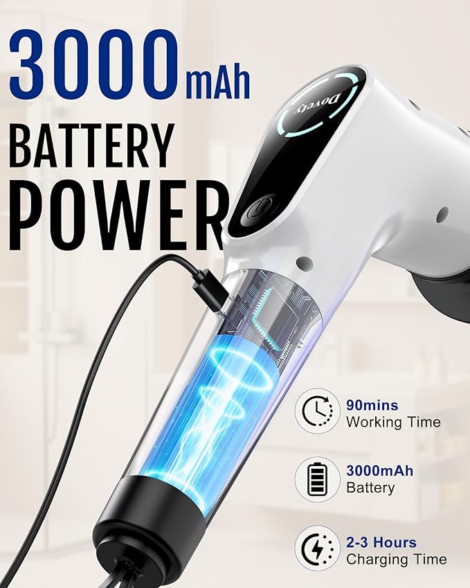 Dovety Electric Spin Scrubber, Cordless Cleaning Brush, Shower Scrubber with 8 Replaceable Brush Head, Power Cleaning Brush with Extension Handle, 2 Adjustable Speed, for Bathtub Grout Tile Floor
