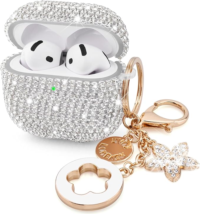 VISOOM Cute Jewelry Case for Airpods 4 Cases 2024 Cover Women, Sparkly Air pods 4 Gen Case Hard TPU Airpod Cases 4th Generation Glitter iPods 4 Cas with Bling Keychain for iPods Earbuds Airpods 4th