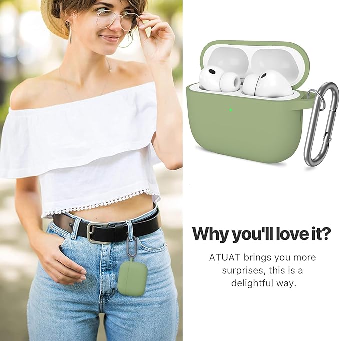 ATUAT for AirPods Pro 3 Case Cover with Cleaner, Protective Soft Silicone Skin with Keychain for Women Men for Apple AirPods Pro 3rd Generation Case(2025), Front LED Visible, Army Green