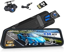 9.66" Mirror Dash Cam Night Vision,1080P Full HD Front and Rear View Mirror Camera for Cars,Dual Lens Cam with Loop Recording Streaming Media Motion Detection Parking Monitor Free 64 GB TF Card