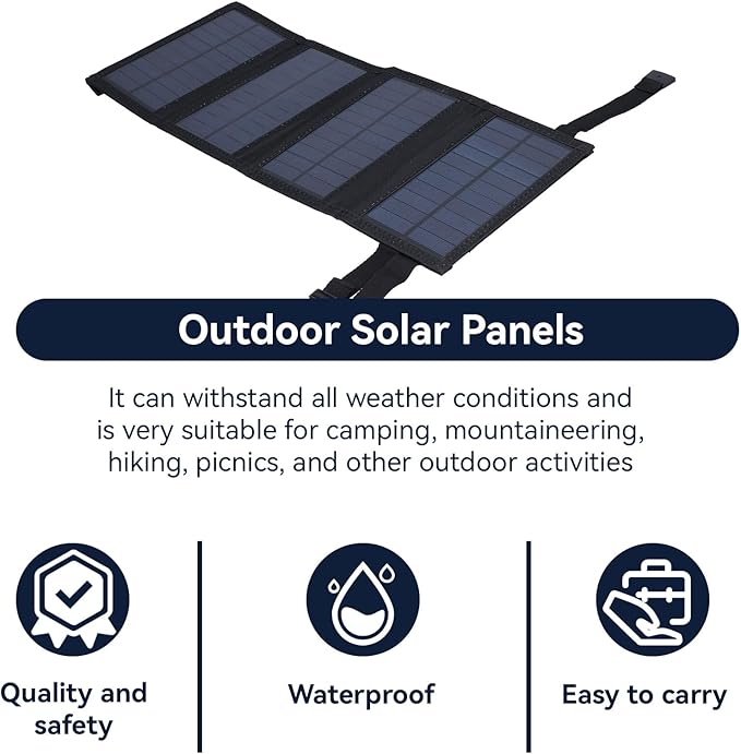 20W USB Foldable Solar Panel, Portable Solar Charger 20W Foldable Solar Panel with 5V USB for Smartphone, Tablet, Laptop, Camera Waterproof Solar Cells Charger for Outdoor Use