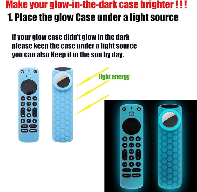 TV Remote Pro Cover for Airtag Remotes Controller Finder Case Glow in The Dark, for Firetv Alexa Voice Remote Pro 2022 and Tile Sticker,for Smart TVs Streaming Media Players Skin(Glow Blue)