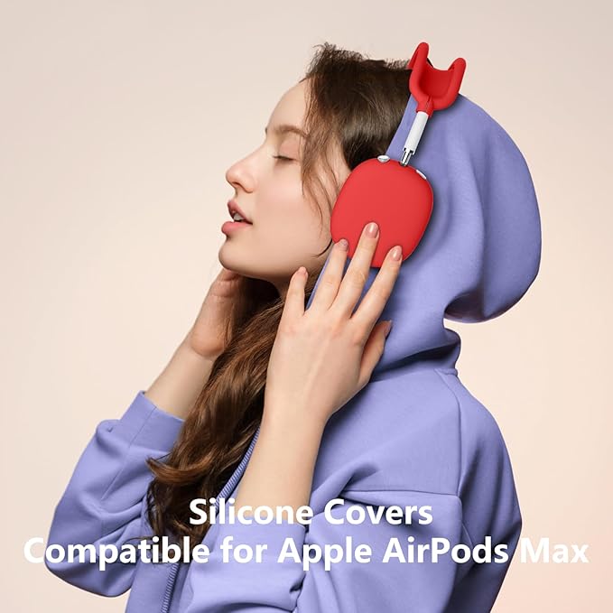 Silicone Case Cover for AirPods Max, Ear Pad Case Cover/Ear Cups Cover/Headband Cover for AirPods Max Headphones, Accessories Soft Silicone Protector for Apple AirPods Max New USB-C (2024) (Red)