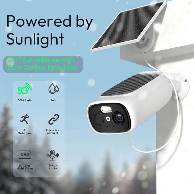 3pc 2.4G/5G WiFi Cameras for Home Security with Double Solar Panels, 2K Solar Security Cameras Wireless Outdoor, Color Night Vision , 2-Way Talk, Spotlight, Siren,IP66, Cloud/SD, AI Detection, W/Alexa