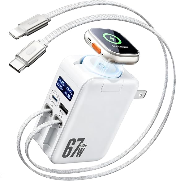 5-in-1 67W Retractable USB-C Wall Charger, for Apple Watch & iPhone & iPad