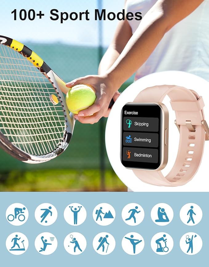 Smart Watches for Men Women (Answer/ Make Calls) Compatible with iPhone Android Phones, 1.85" Smartwatch Fitness Tracker with 100+ Sports Heart Rate Monitor Pedometer Sleep Tracker Waterproof (Pink)
