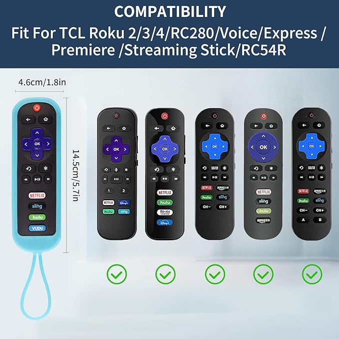 2 Pack Roku Remote Cover - Silicone Protective Case for Roku TV TCL - Anti Slip Remote Sleeve Glow in The Dark (Glow Green + Pink)